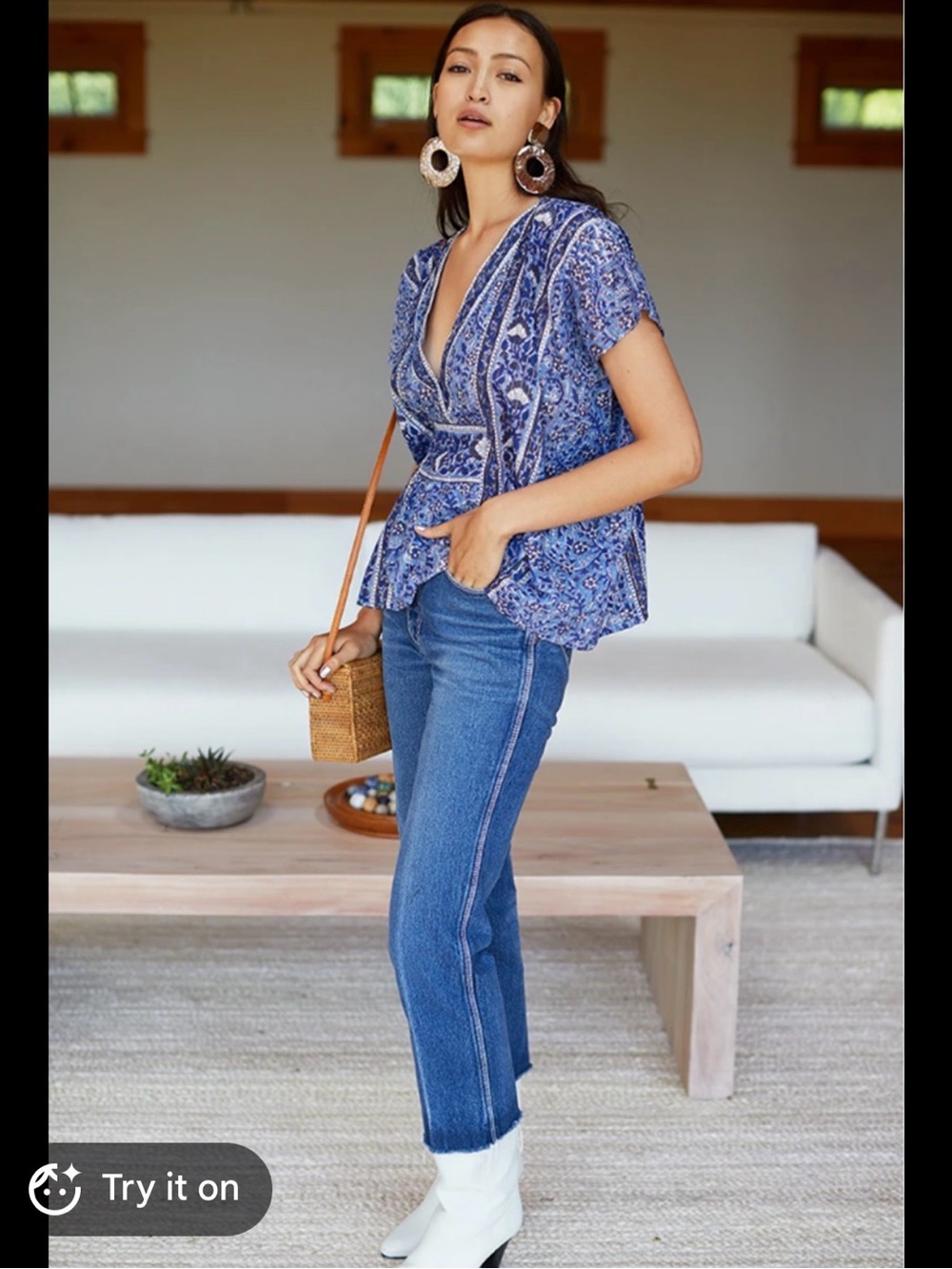 Emerson Fry Francina Blue Paisley Tie-Front Top
